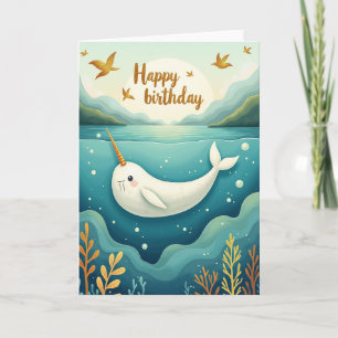 Carte d'anniversaire de créature marine joyeuse