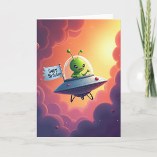 Carte d'anniversaire de créature spatiale joyeuse