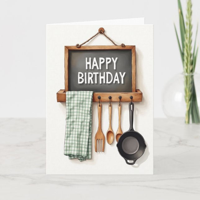 Carte d'anniversaire de cuisine rustique (Devant)