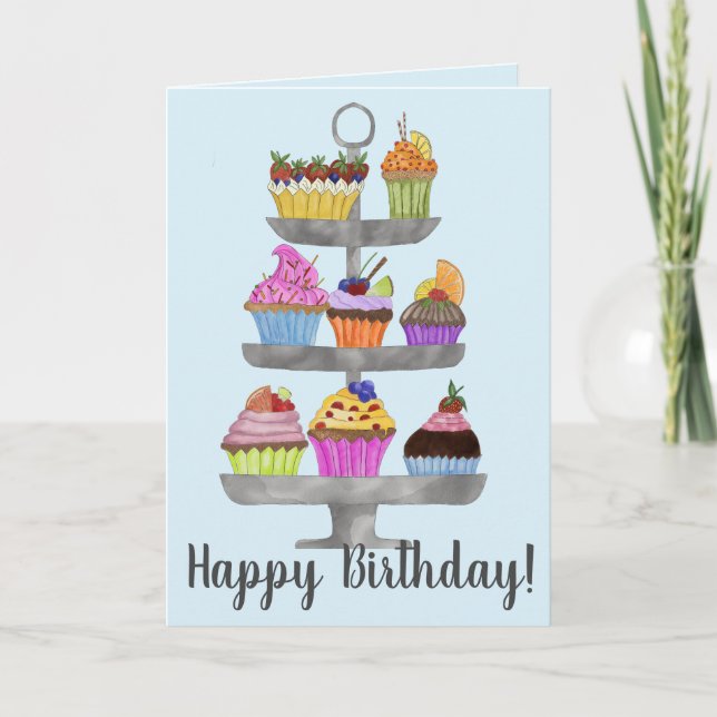 Carte d'anniversaire de cupcakes Watercolor (Devant)