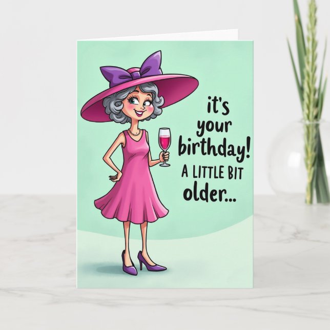 Carte d'anniversaire de dame enjouée (Devant)