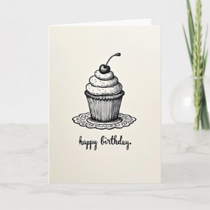 Carte d'anniversaire de dessert monochrome