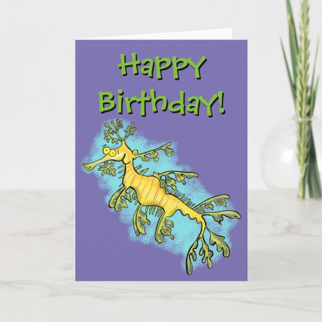 Carte d'anniversaire de dessin animé Sea Dragon. (Devant)