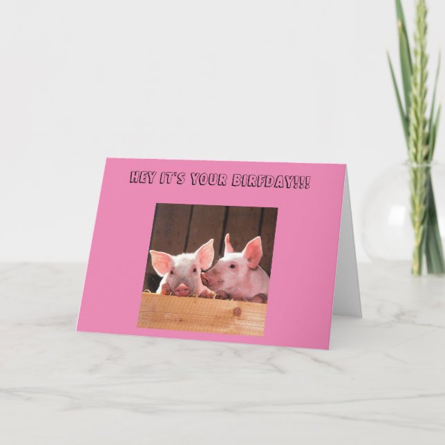 Carte d'anniversaire de deux porcelets heureux (Devant)