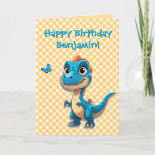 Carte d'anniversaire de dinosaure bleu mignonne po