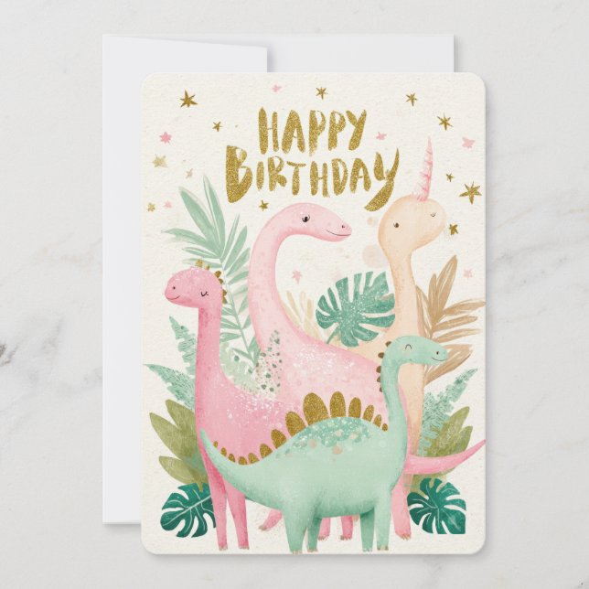 Carte d'anniversaire de dinosaure mignon (Devant)