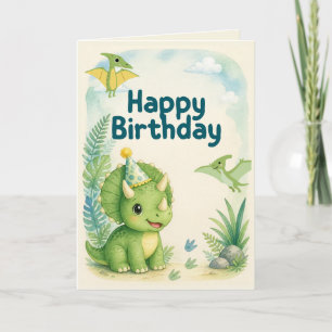 Carte d'anniversaire de dinosaure mignon en aquare