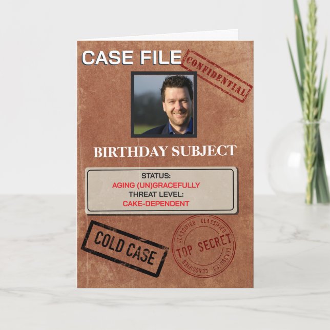 Carte d'anniversaire de dossier d'affaire criminel (Devant)