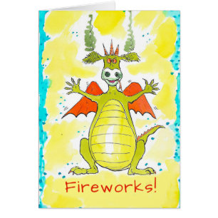 Carte d'anniversaire de dragon de feux d'artifice