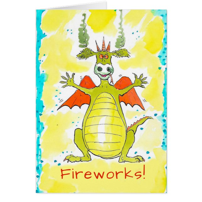 Carte d'anniversaire de dragon de feux d'artifice (Devant)