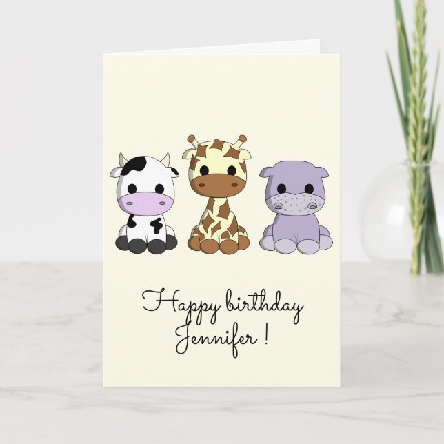Carte d'anniversaire de enfant de la girafe de vac (Devant)