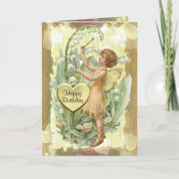 Carte d'anniversaire de fée et de muguet