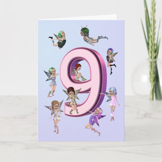 Carte d'anniversaire de fées de fleur 9ème (Devant)
