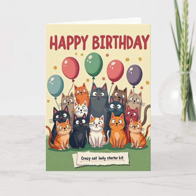 Carte d'anniversaire de félins de dessin animé (Devant)