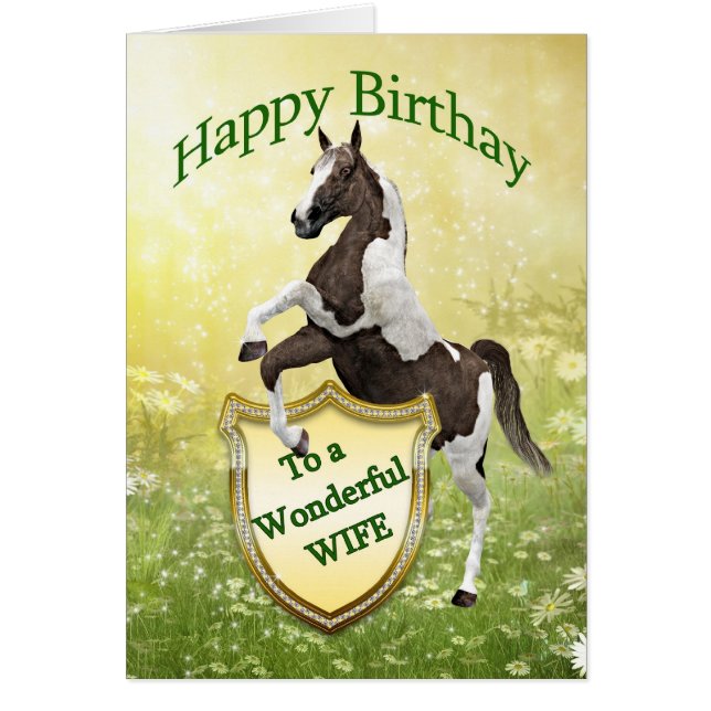 Carte d'anniversaire de femme avec cheval d'élevag (Devant)