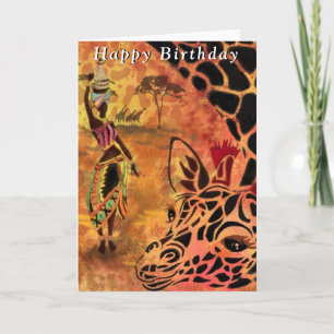 Carte d'anniversaire de femme et de girafe d'Afriq