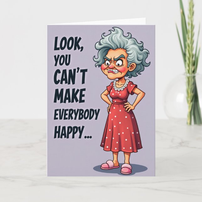 Carte d'anniversaire de femme grincheuse (Devant)
