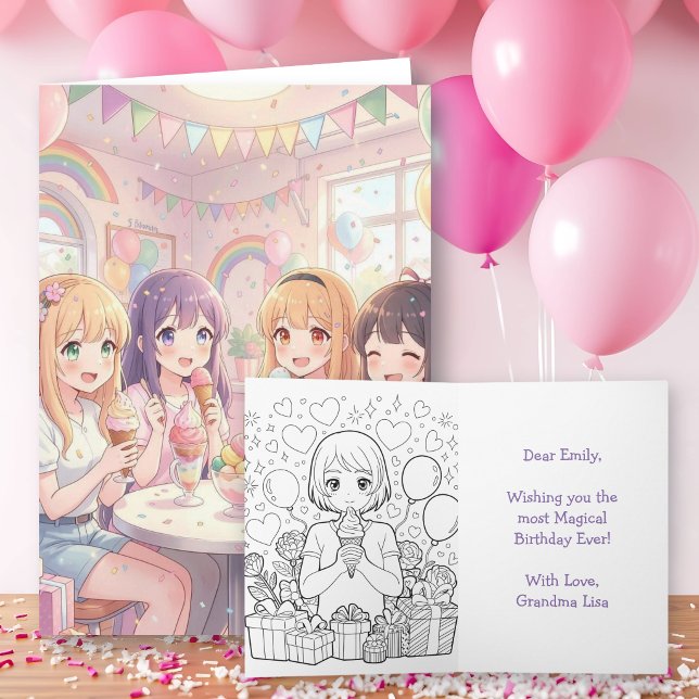 Carte d'anniversaire de fille anime avec page de c (Créateur téléchargé)