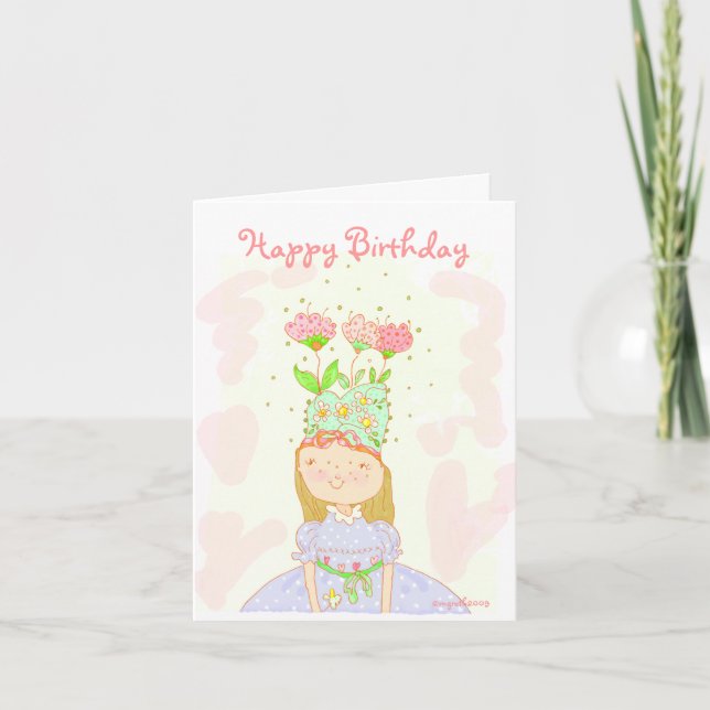 Carte d'anniversaire de fille aux fleurs (Devant)