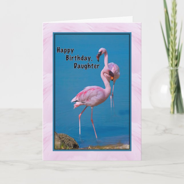 Carte d'anniversaire de fille avec Flamant rose ro (Devant)