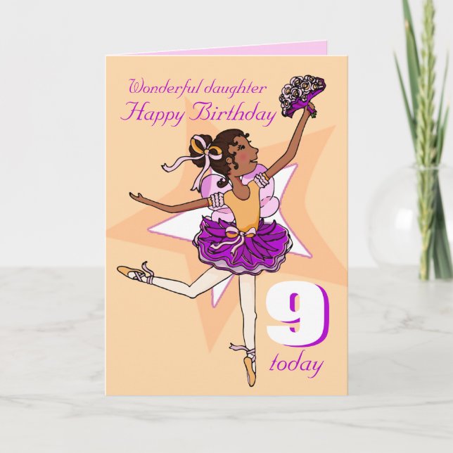 Carte d'anniversaire de fille ballerine pêche viol (Devant)