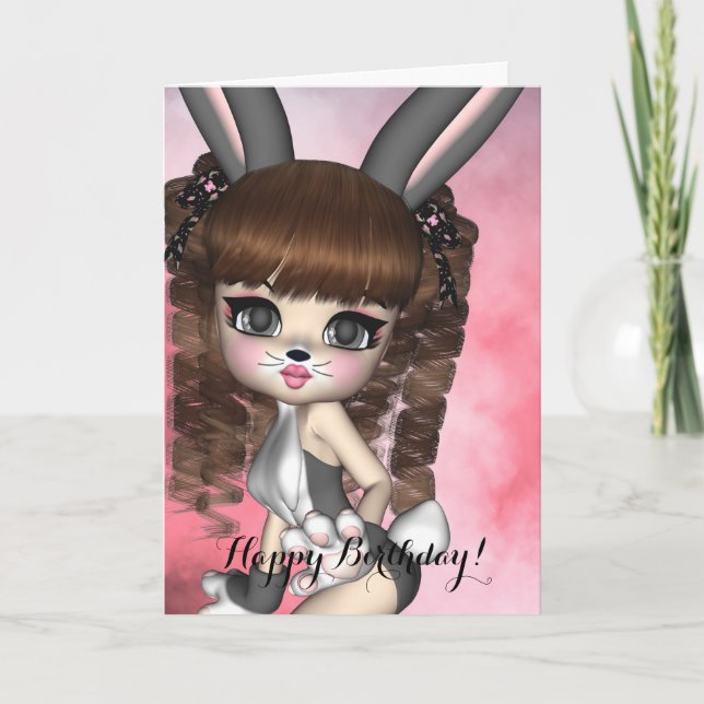 Carte d'anniversaire de fille de lapin (Devant)