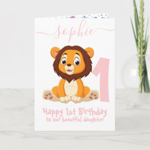carte d'anniversaire de fille de lion mignon