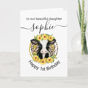 carte d'anniversaire de fille de vache mignonne
