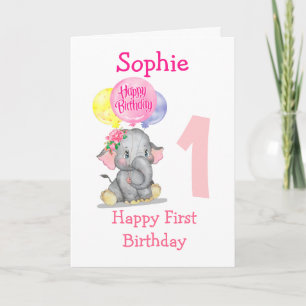 carte d'anniversaire de fille d'éléphant mignonne