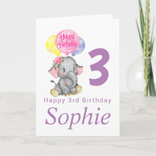 carte d'anniversaire de fille d'éléphant mignonne