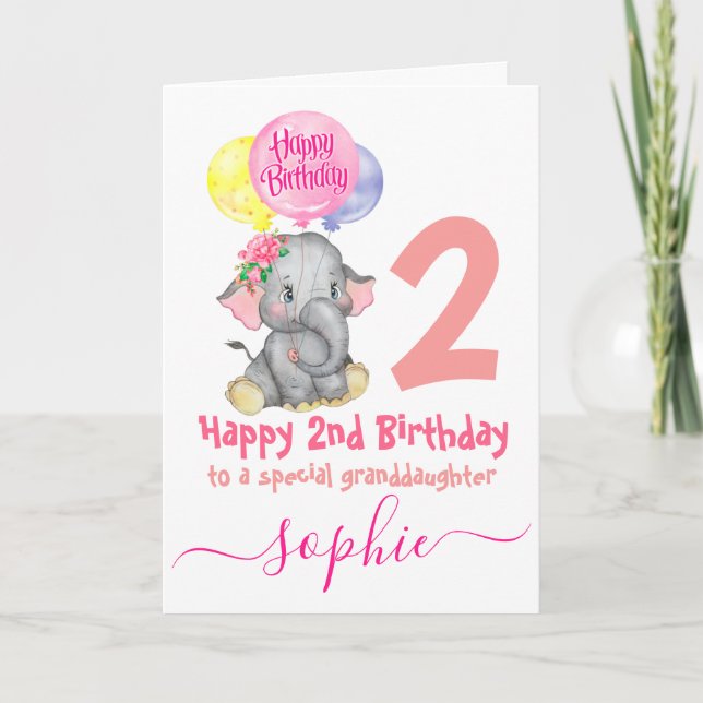carte d'anniversaire de fille d'éléphant mignonne (Devant)