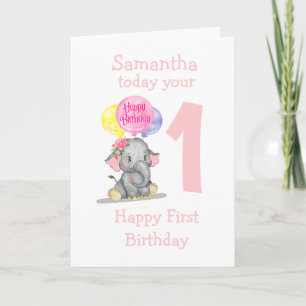 carte d'anniversaire de fille d'éléphant mignonne