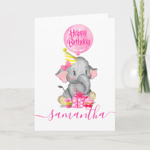 carte d'anniversaire de fille d'éléphant mignonne