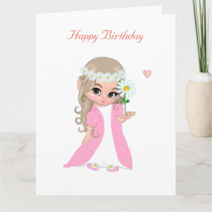 Carte d'anniversaire de fille fée mignonne