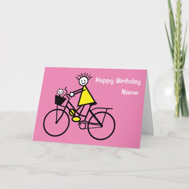 Carte d'anniversaire de fille mignonne à vélo avec (Devant)