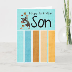 carte d'anniversaire de fils avec le gâteau et la