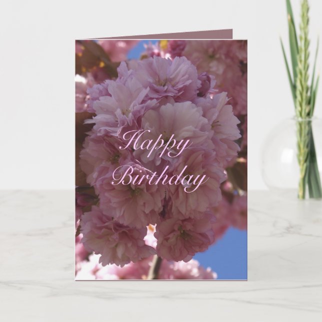 Carte d'anniversaire de fleurs de cerisier rose (Devant)