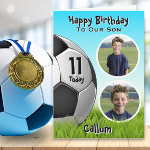 Carte d'anniversaire de football à deux photos pou