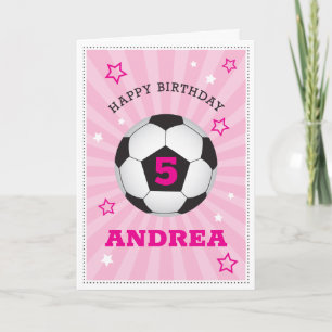 Carte d'anniversaire de football rose personnalisé