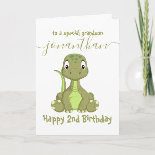 carte d'anniversaire de garçon dinosaure vert mign