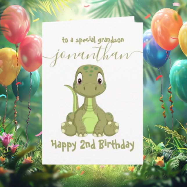 carte d'anniversaire de garçon dinosaure vert mign (Roaring Excitement for the Birthday Bash!)