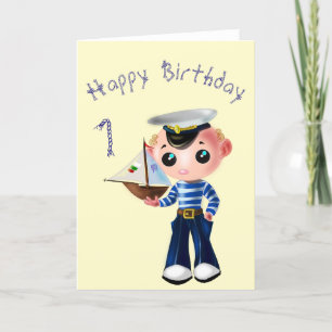 Carte d'anniversaire de garçon marin mignonne avec