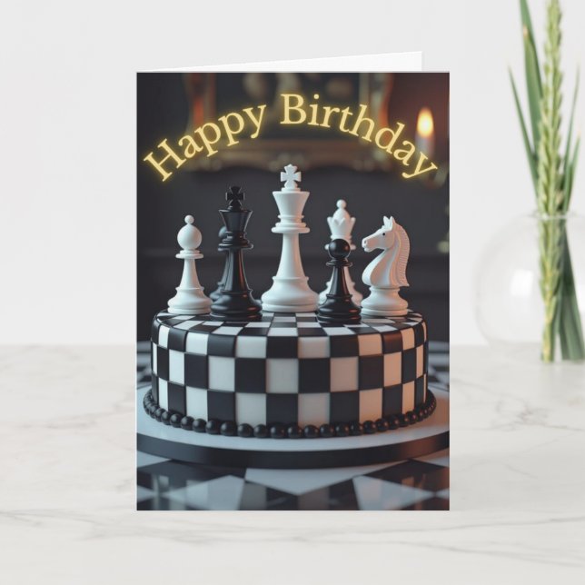 Carte d'anniversaire de gâteau de pièces d'échecs (Devant)