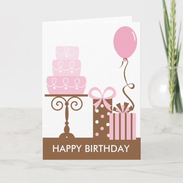 Carte d'anniversaire de gâteau et de présents (Devant)