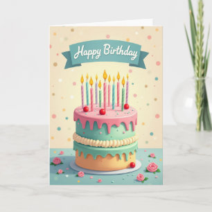 Carte d'anniversaire de gâteau pastel