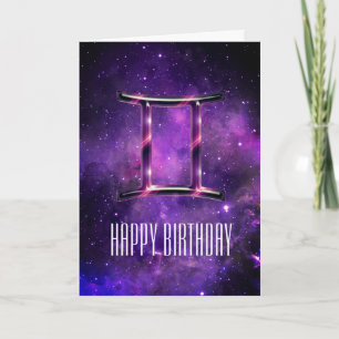 Carte d'anniversaire de Gemini de l'espace pourpre
