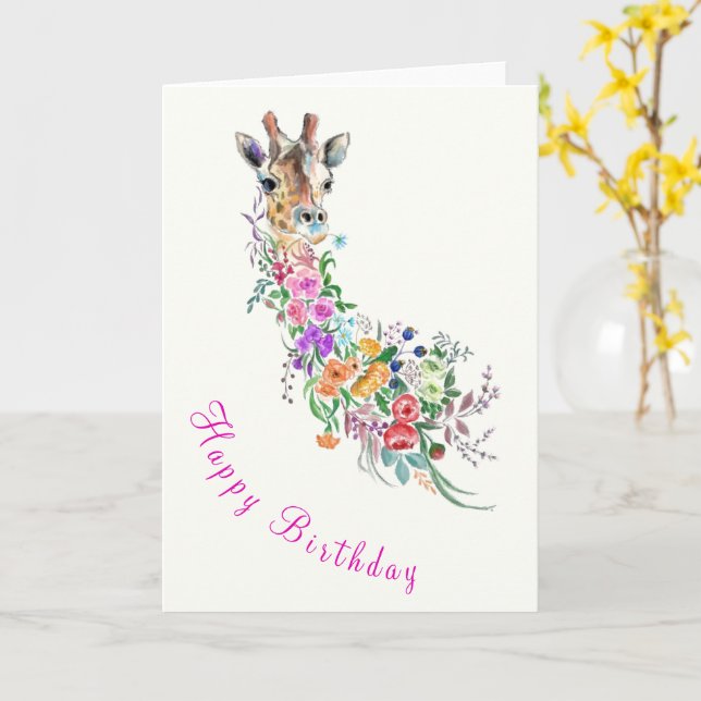 Carte d'anniversaire de girafe florale (Fleur jaune)
