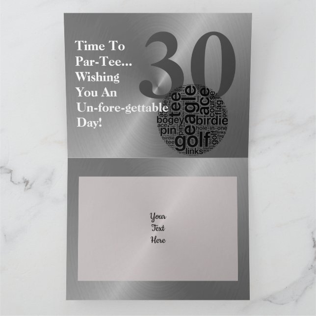 Carte d'anniversaire de golf customisée 30e (Intérieur)