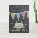 Carte d'anniversaire de Grandson à la carte à mâch<br><div class="desc">Un Chalkboard moderne Effet Carte de voeux Anniversaire Avec Gâteaux Et Bannières</div>