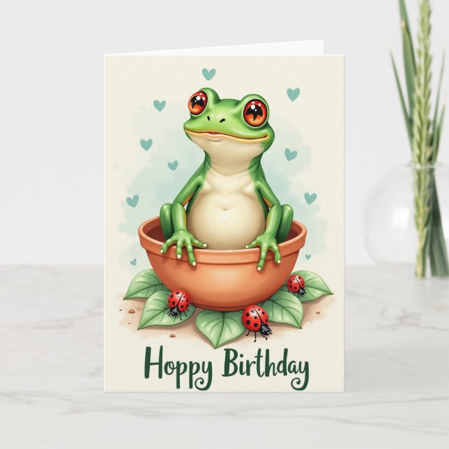 Carte d'anniversaire de grenouille joviale (Devant)